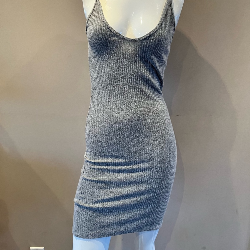 Gray Ribbed Knit Dress